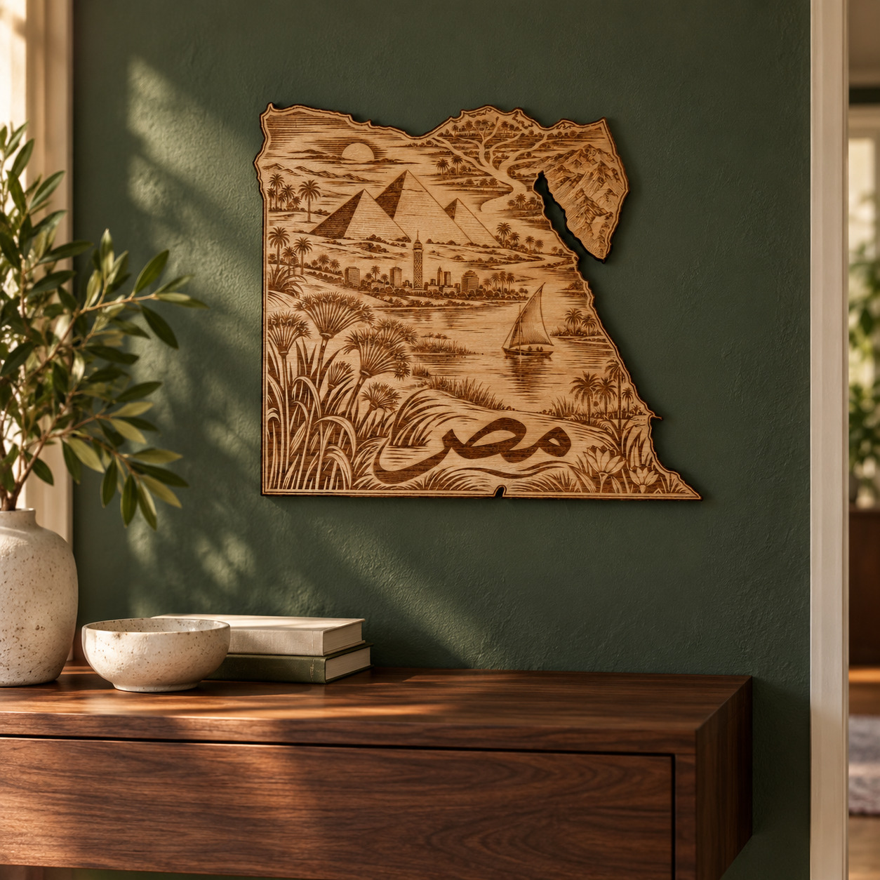Room visualization of Egypt · River & Pyramids; styling shown is illustrative.