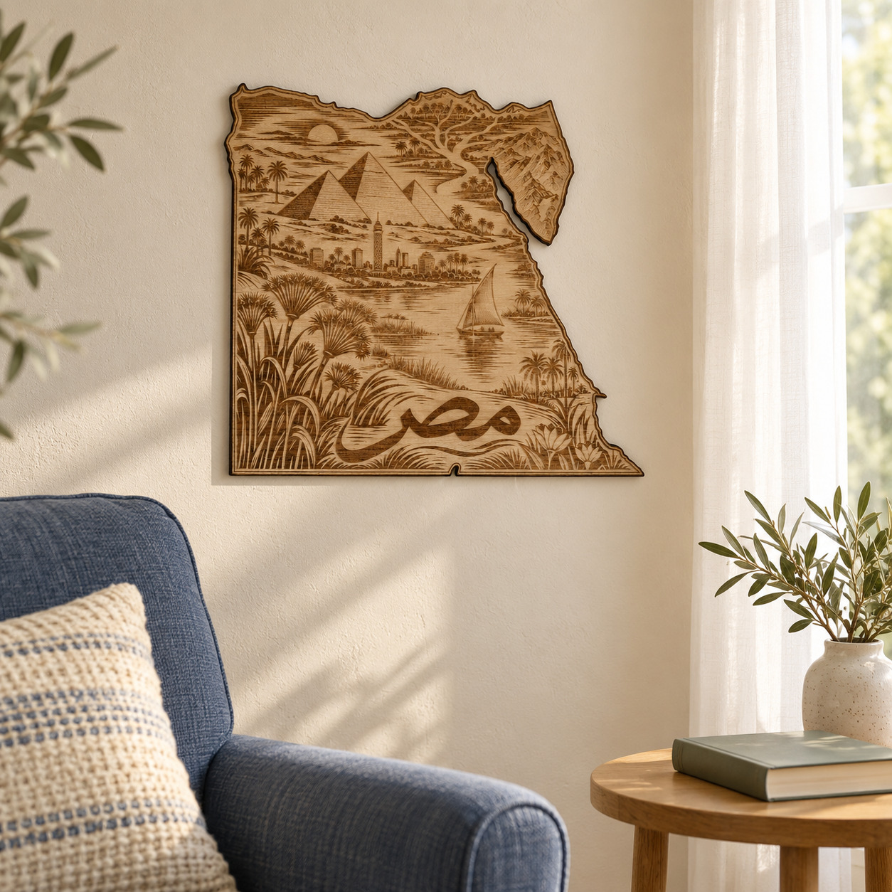 Room visualization of Egypt · River & Pyramids; styling shown is illustrative.