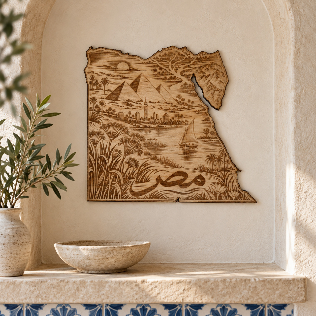 Room visualization of Egypt · River & Pyramids; styling shown is illustrative.
