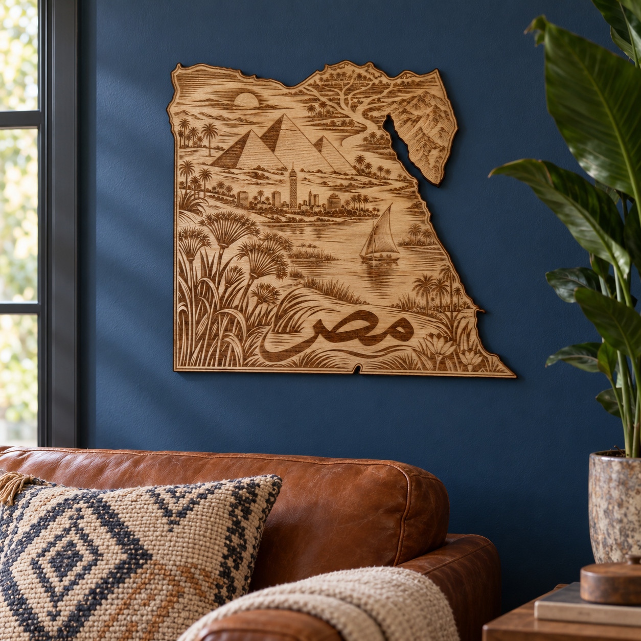 Room visualization of Egypt · River & Pyramids; styling shown is illustrative.