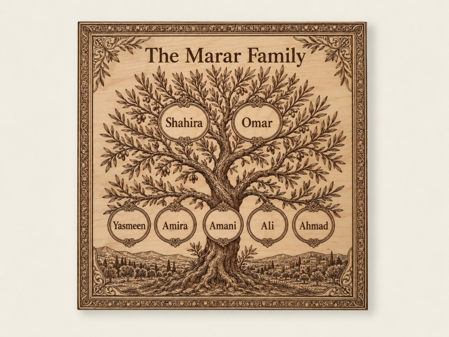 English personalized Family Tree wall art — english straight front.