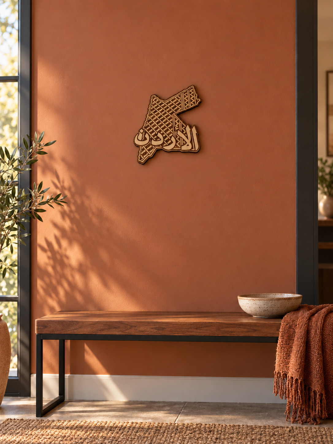 Room visualization of Jordan · Woven Pattern & Calligraphy; styling shown is illustrative.