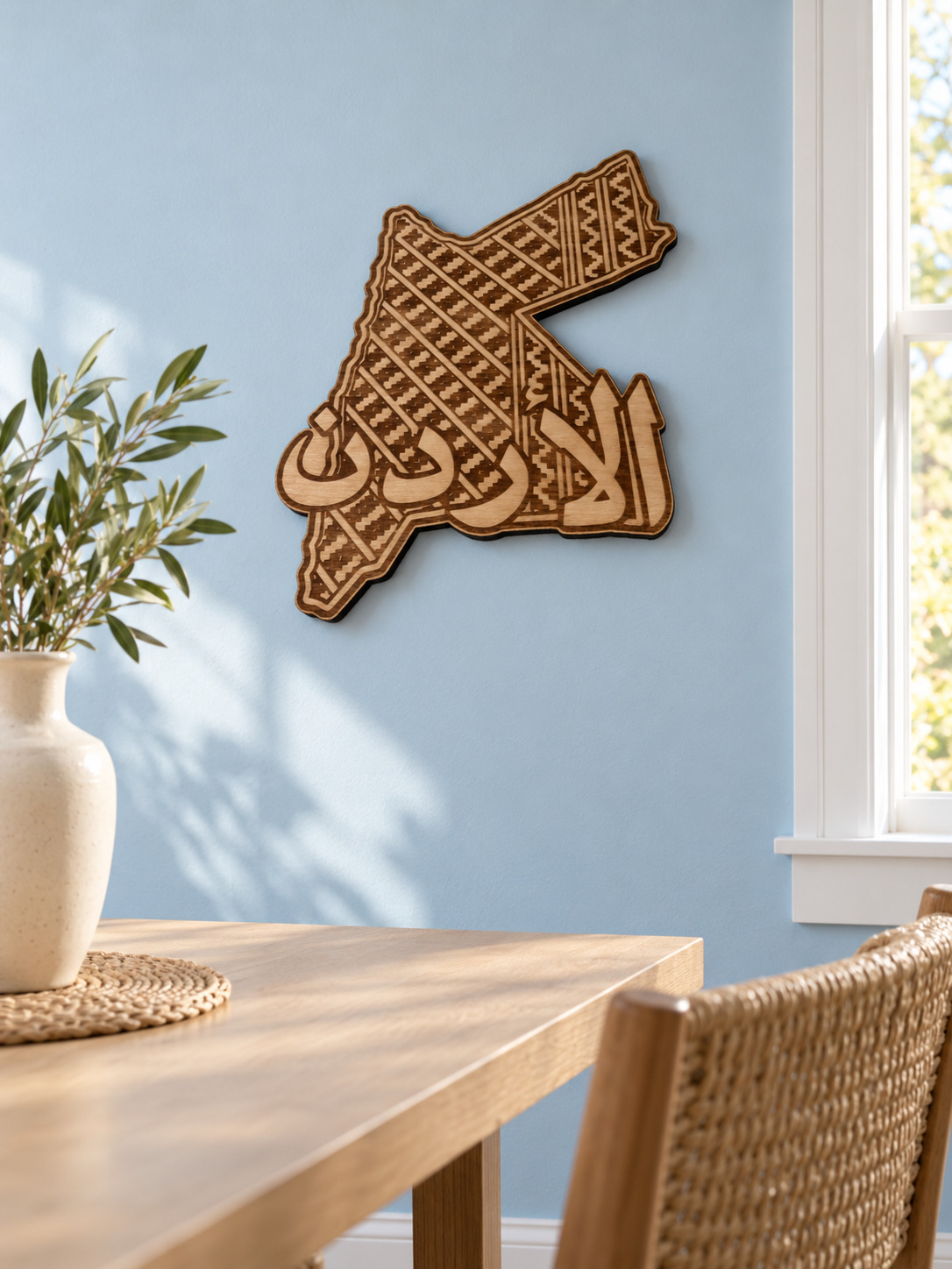 Room visualization of Jordan · Woven Pattern & Calligraphy; styling shown is illustrative.