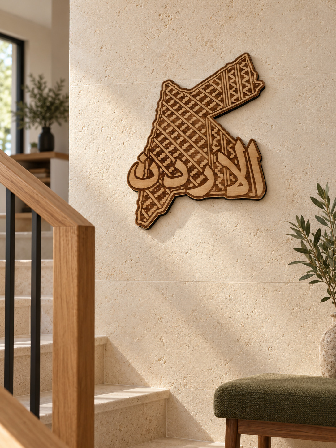 Room visualization of Jordan · Woven Pattern & Calligraphy; styling shown is illustrative.