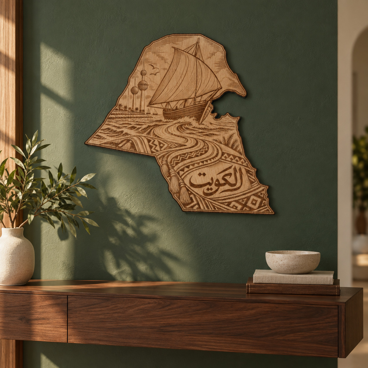 Room visualization of Kuwait · Sea & Woven Heritage; styling shown is illustrative.