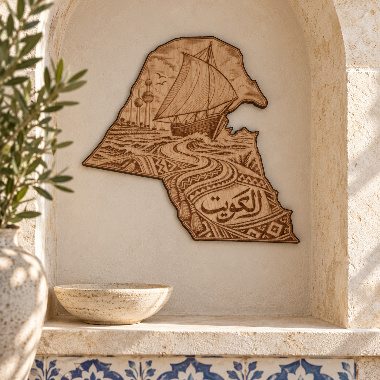 Room visualization of Kuwait · Sea & Woven Heritage; styling shown is illustrative.