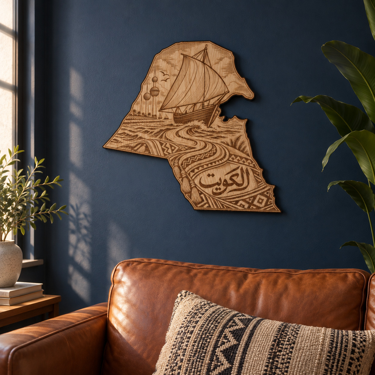 Room visualization of Kuwait · Sea & Woven Heritage; styling shown is illustrative.