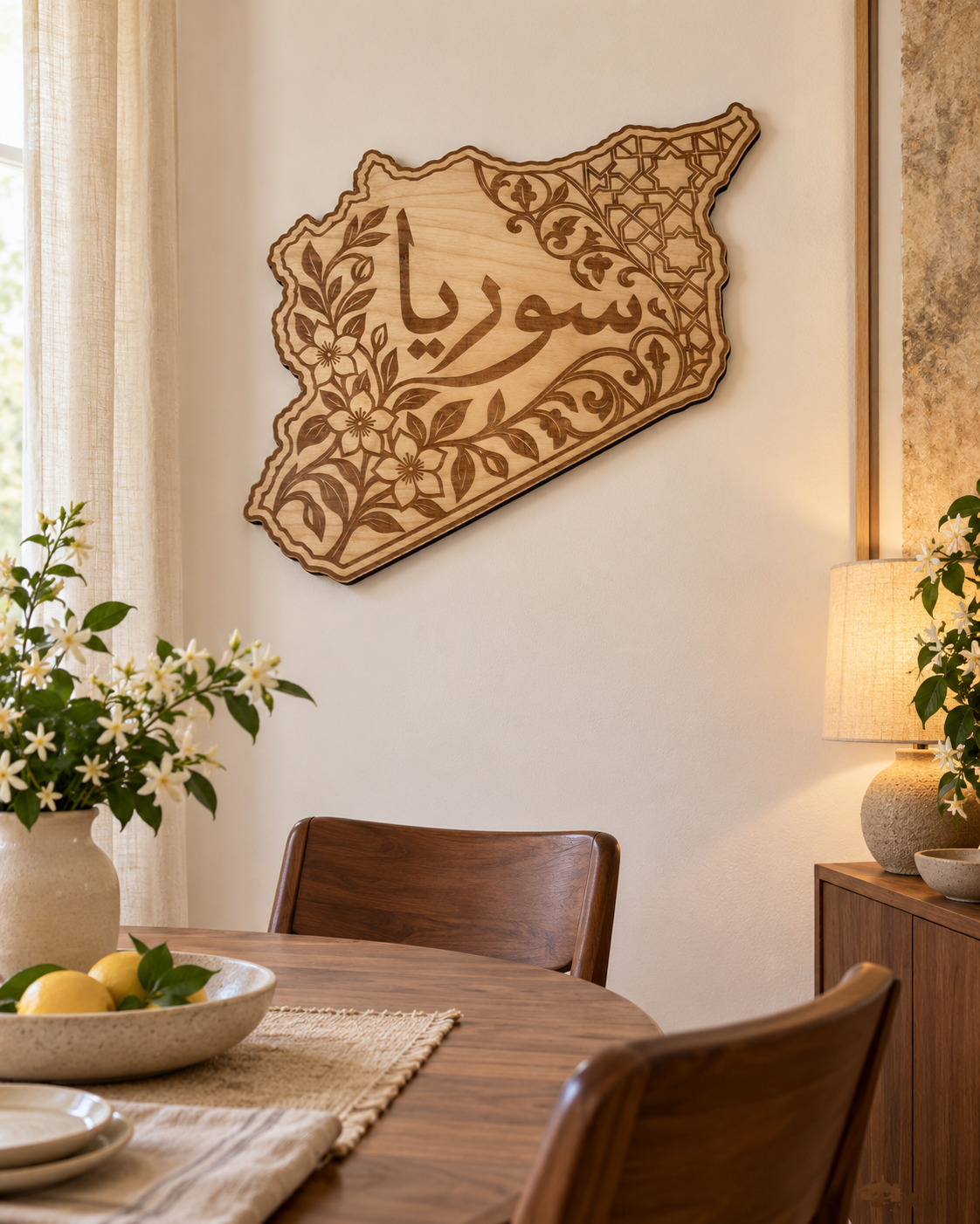 Room visualization of Syria · Floral Calligraphy; styling shown is illustrative.