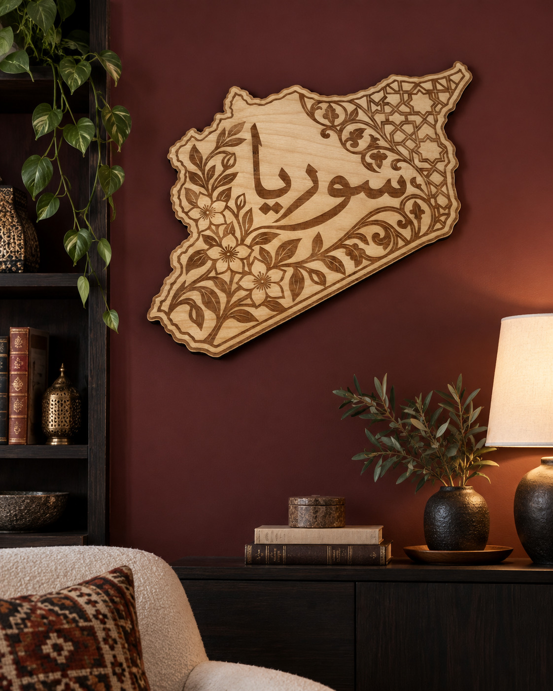Room visualization of Syria · Floral Calligraphy; styling shown is illustrative.