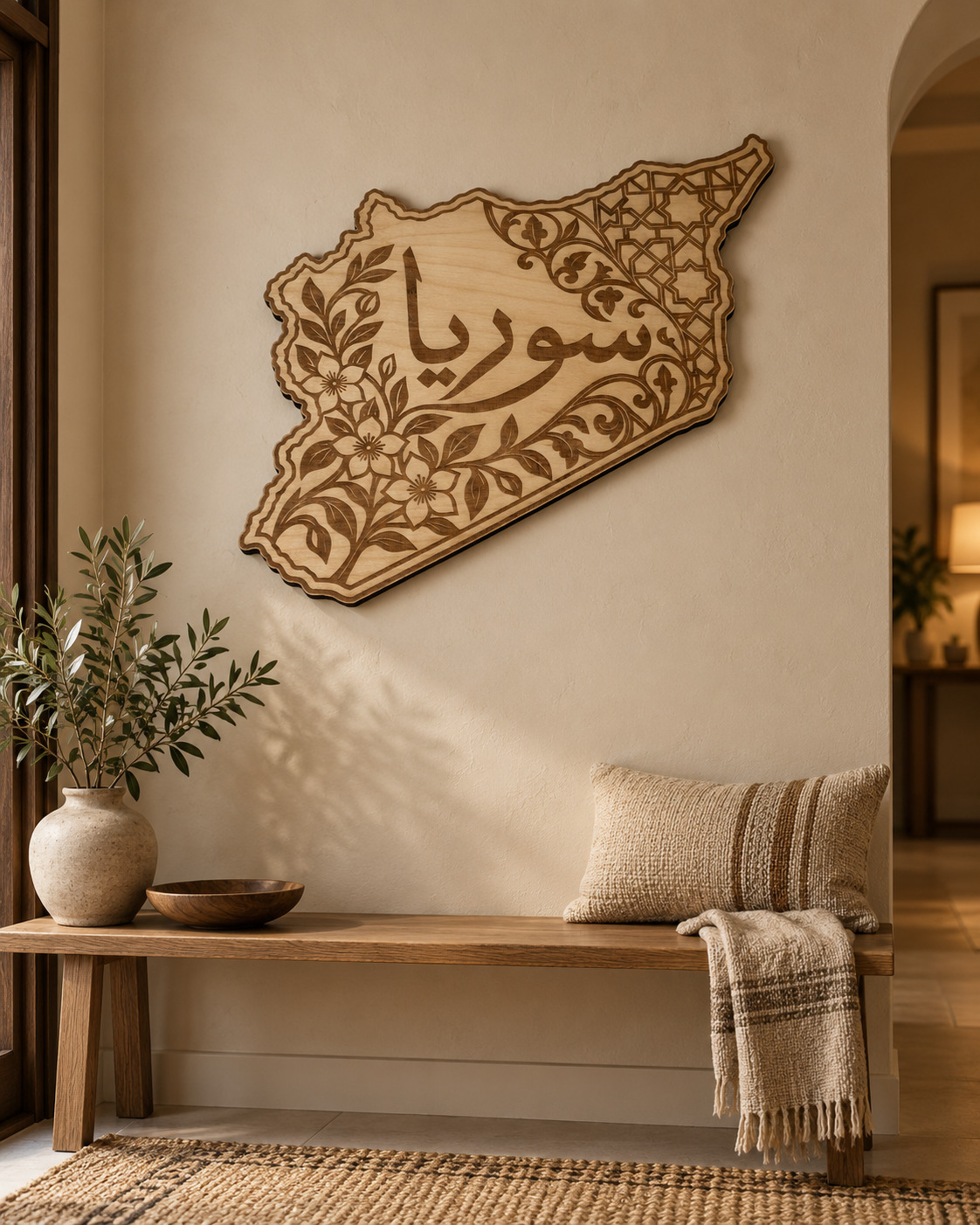 Room visualization of Syria · Floral Calligraphy; styling shown is illustrative.