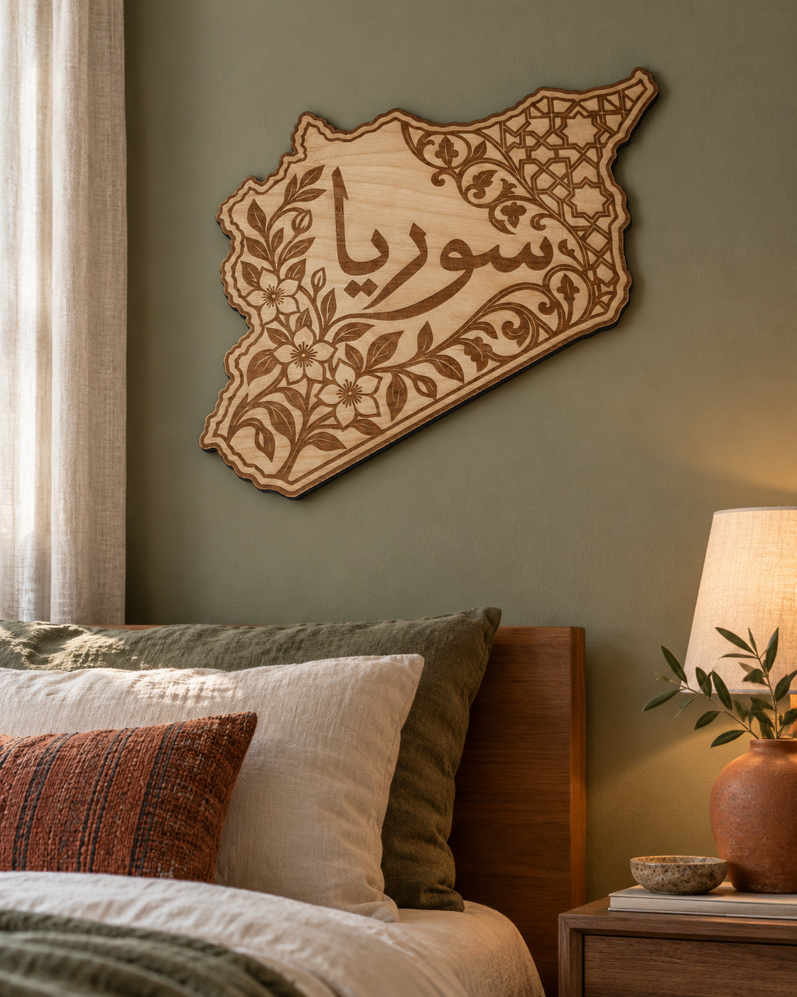 Room visualization of Syria · Floral Calligraphy; styling shown is illustrative.