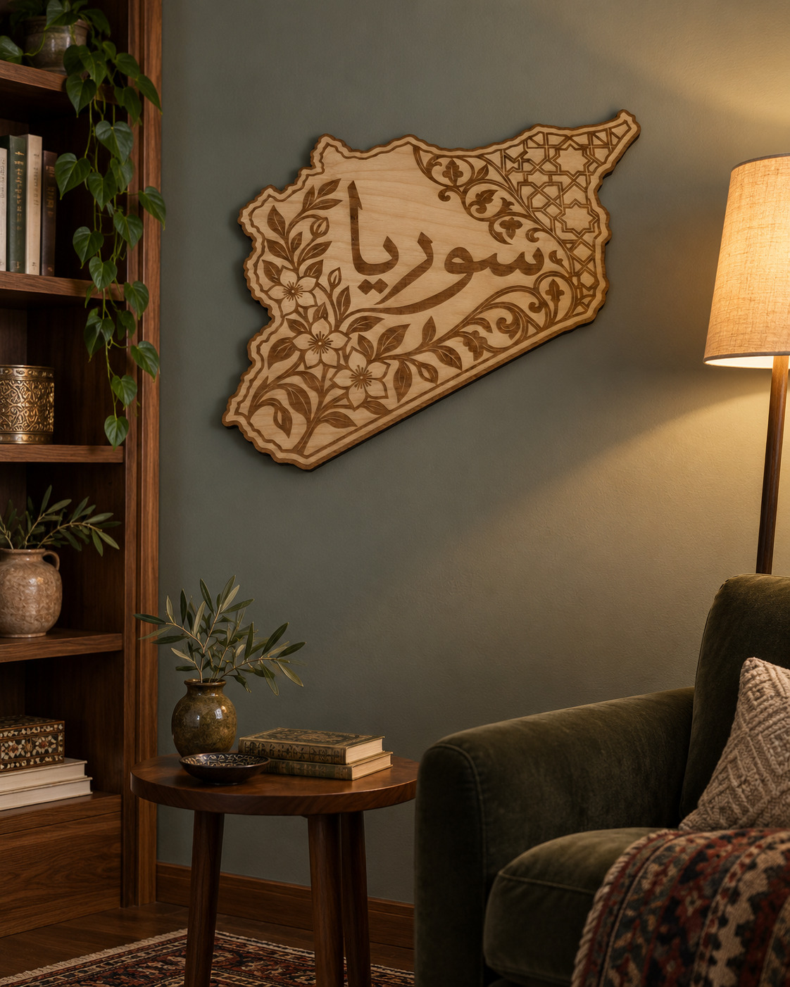 Room visualization of Syria · Floral Calligraphy; styling shown is illustrative.